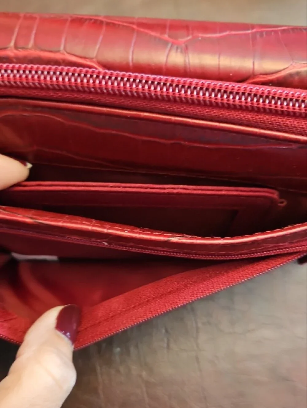 Red Croc-Embossed Wallet Clutch